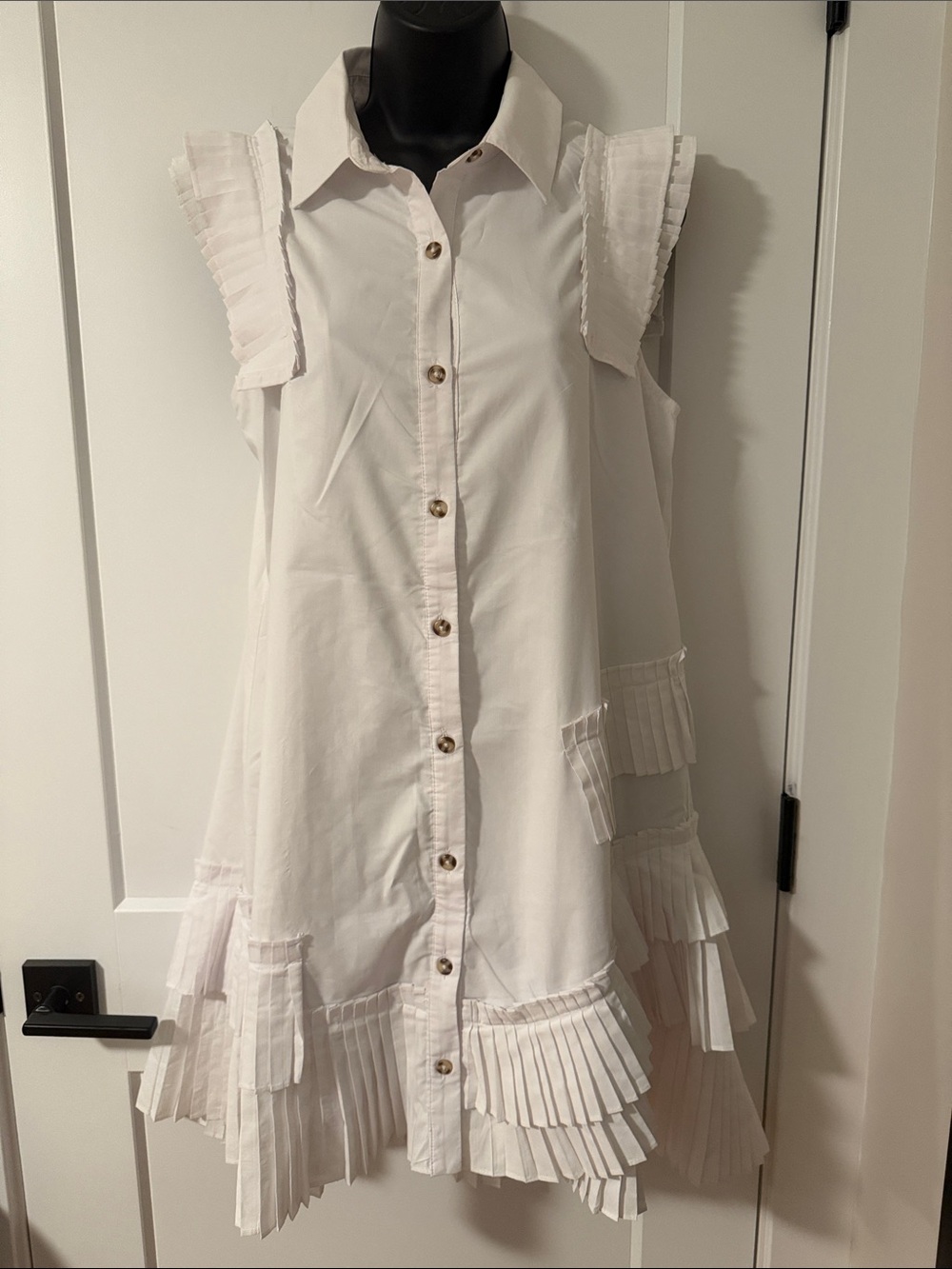 Anthropologie Women’s Button-Front Pleated Mini Shirtdress White Size Small